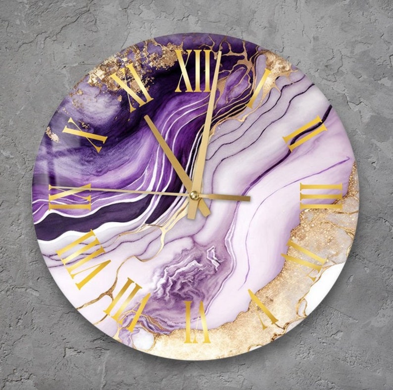 Fleurs abstraites sur verre trempé avec horloge murale florale mariage