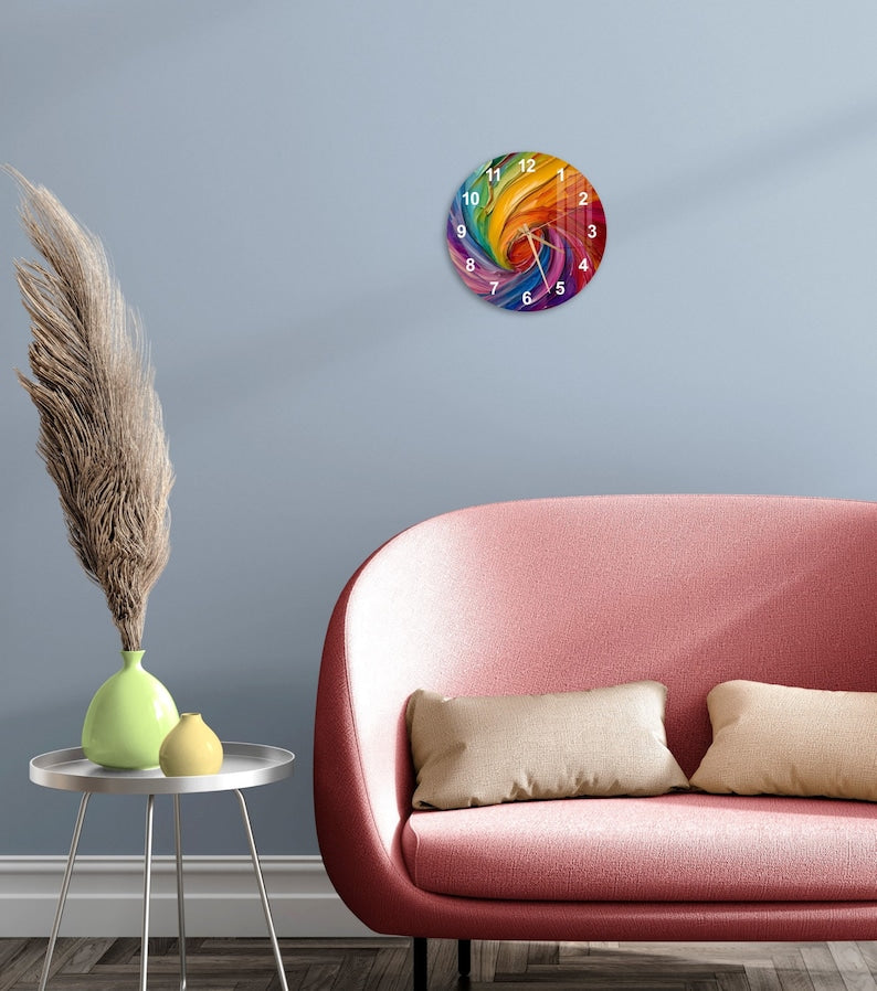 Horloge murale en verre trempé avec peinture colorée