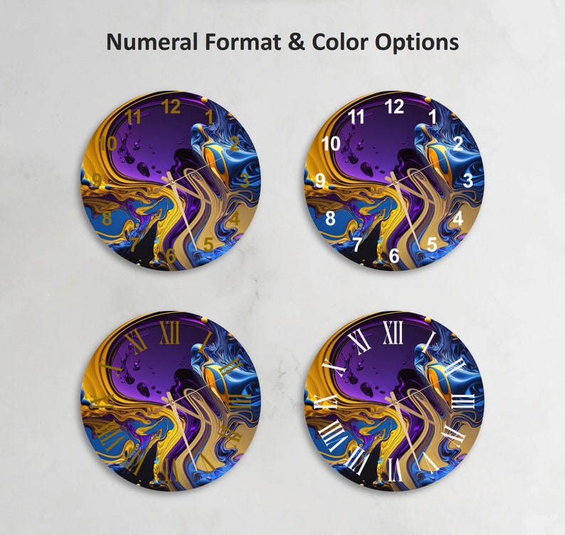 Couleurs dorées abstraites sur verre trempé avec horloge murale salon