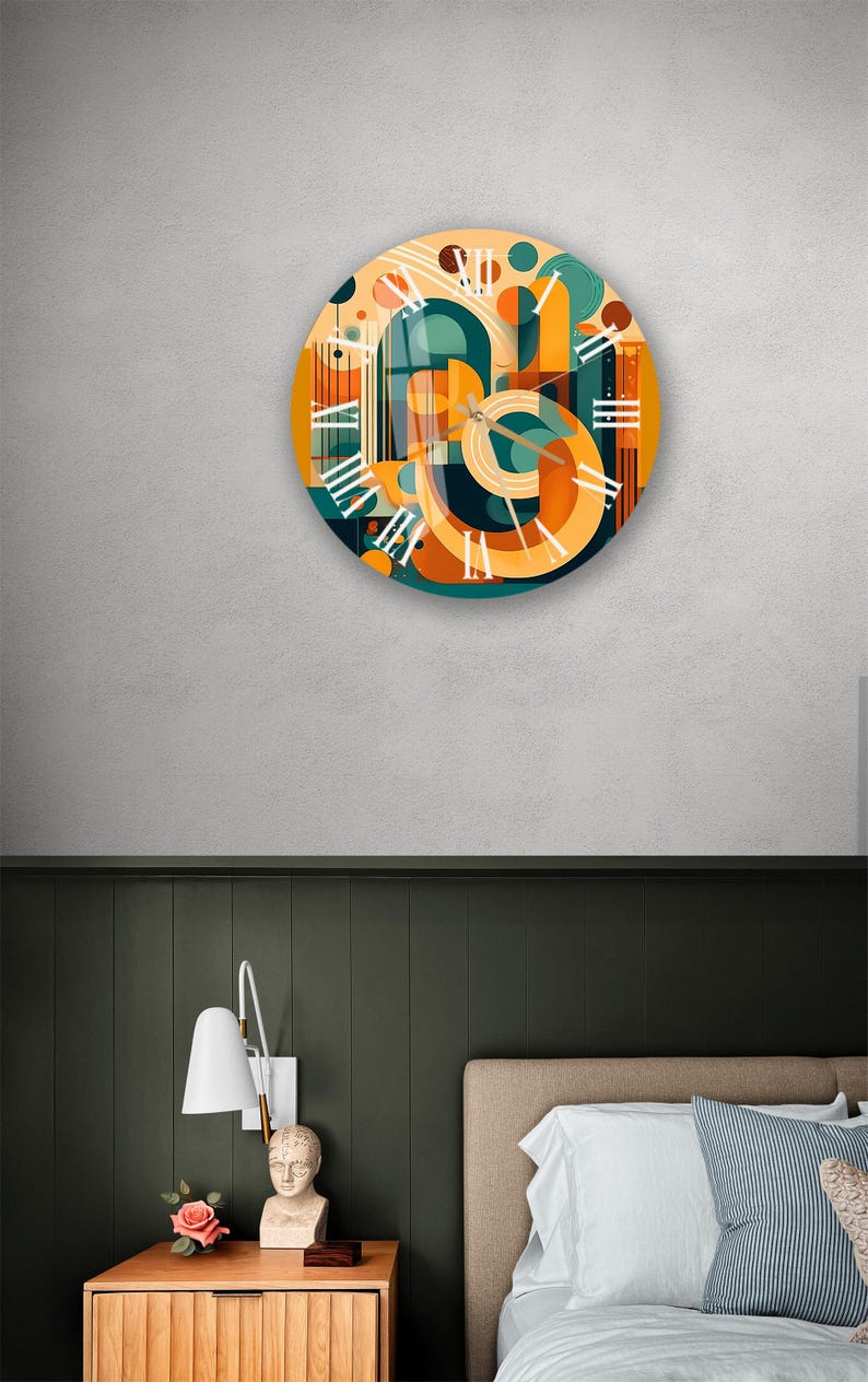 Formes rétro chaudes sur verre trempé avec horloge murale bohème maison