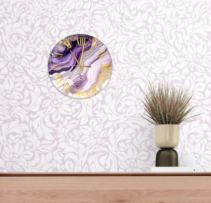 Fleurs abstraites sur verre trempé avec horloge murale florale mariage