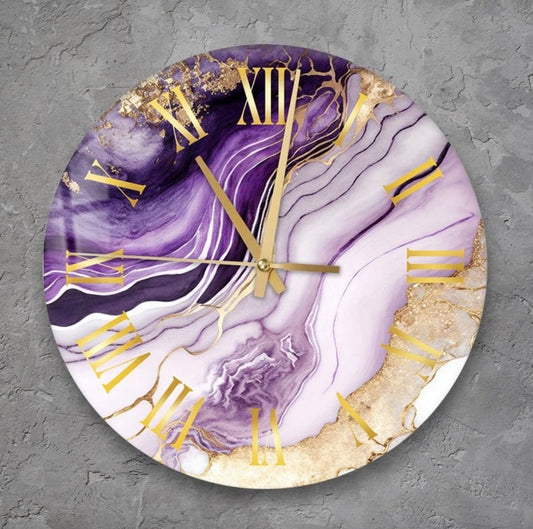 Fleurs abstraites sur verre trempé avec horloge murale florale mariage