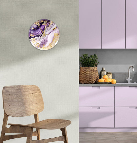 Fleurs abstraites sur verre trempé avec horloge murale florale mariage