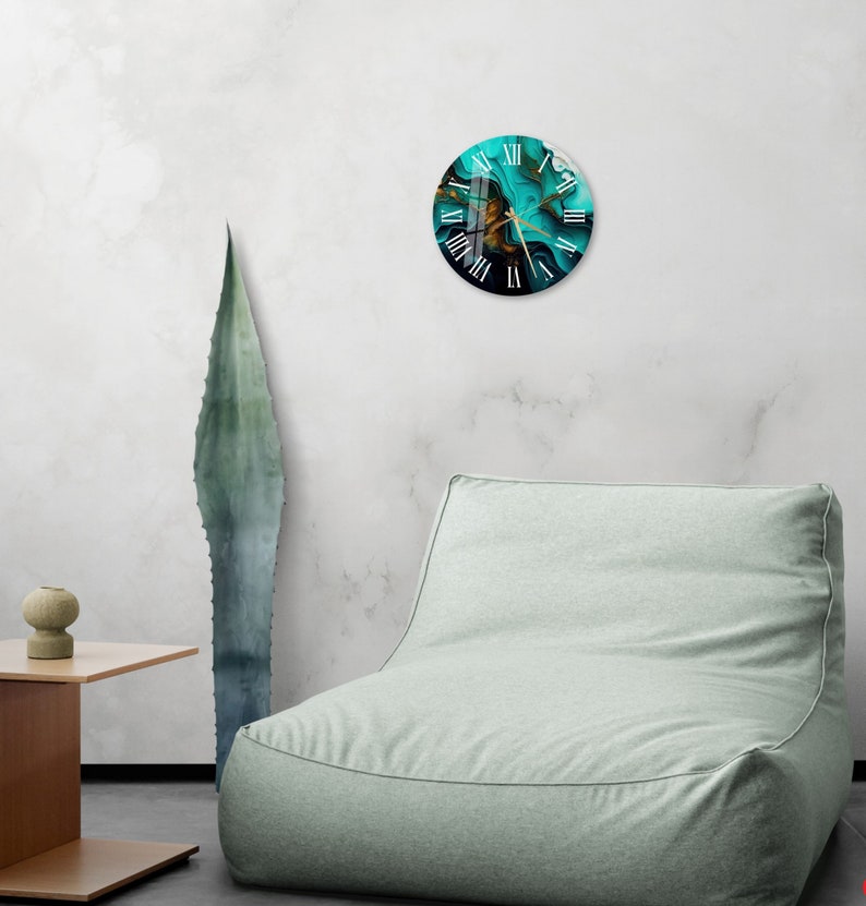 Marbré émeraude or sur verre trempé avec horloge murale déco moderne