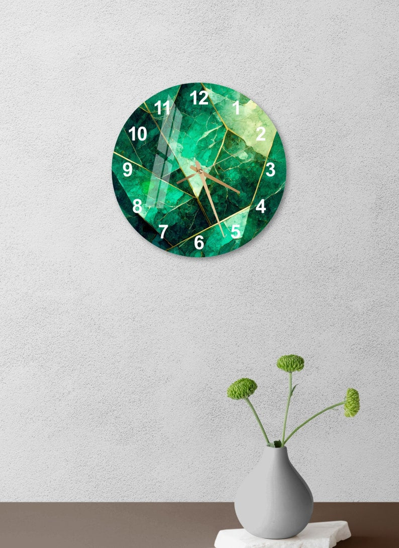 Horloge murale en verre trempé style marbre vert