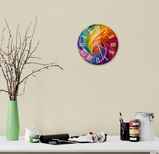 Horloge murale en verre trempé avec peinture colorée