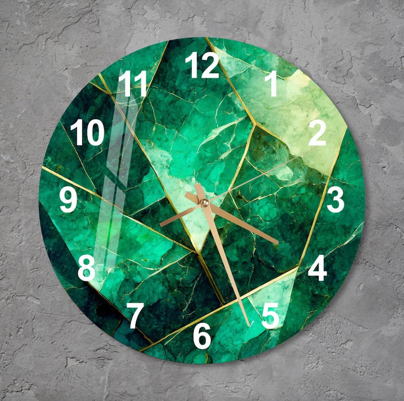 Horloge murale en verre trempé style marbre vert