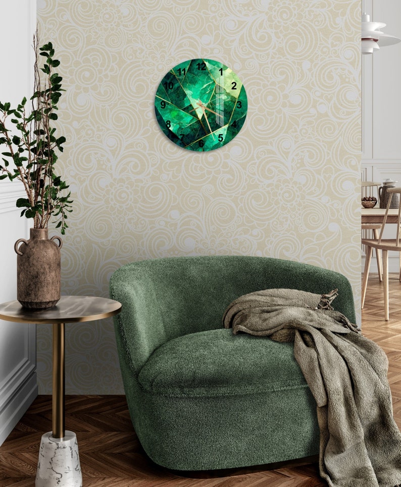 Horloge murale en verre trempé style marbre vert