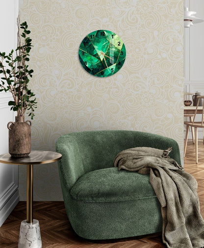 Horloge murale en verre trempé style marbre vert