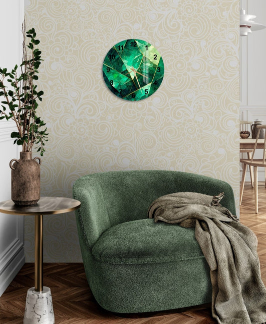 Horloge murale en verre trempé style marbre vert