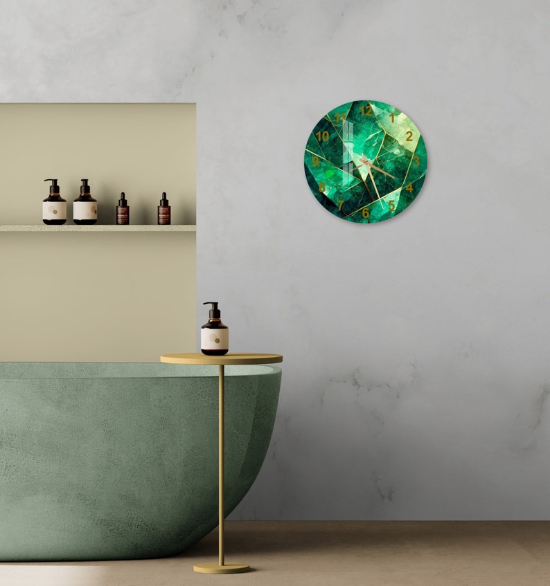 Horloge murale en verre trempé style marbre vert
