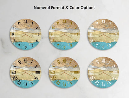 Vue abstraite dorée sur verre trempé avec horloge murale maison et bureau