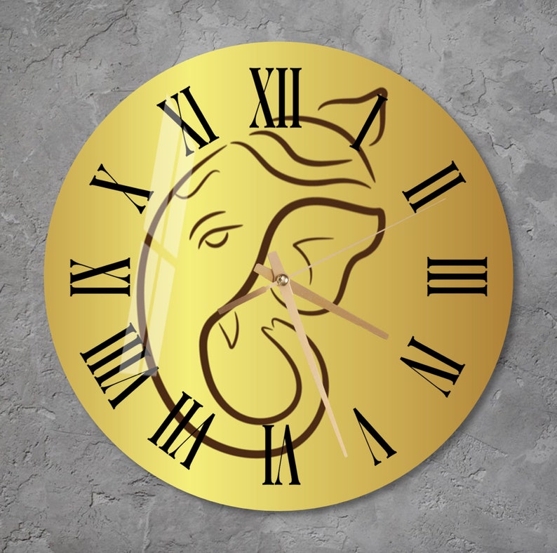 Ganesh doré sur verre trempé avec horloge murale hindoue pour le salon