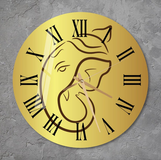 Ganesh doré sur verre trempé avec horloge murale hindoue pour le salon