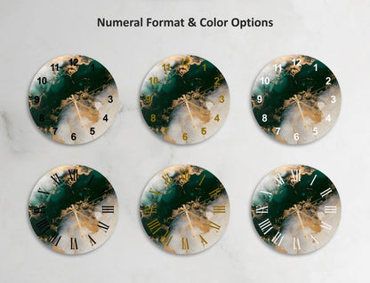 Marbré or émeraude sur verre trempé avec horloge murale contemporaine