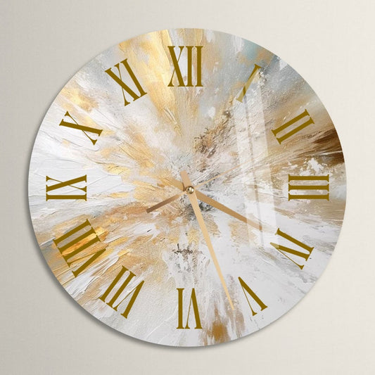 Éclaboussures d’or sur verre trempé avec horloge murale bureau dorée