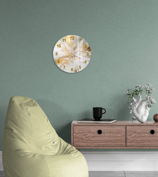 Éclaboussures d’or sur verre trempé avec horloge murale bureau dorée