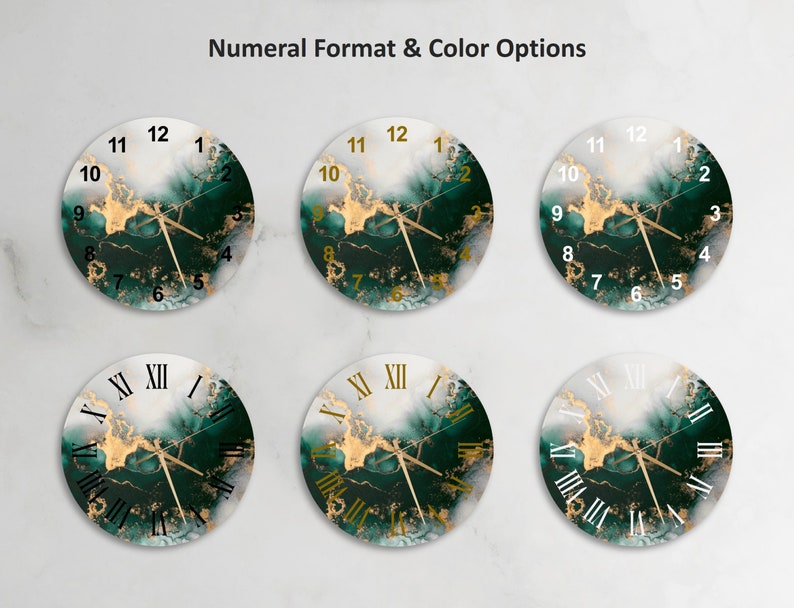 Style marbré vert doré sur verre trempé avec horloge murale contemporaine