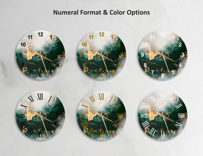 Style marbré vert doré sur verre trempé avec horloge murale contemporaine