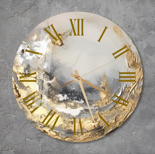 Marbre gris doré sur verre trempé avec horloge murale abstraite élégante