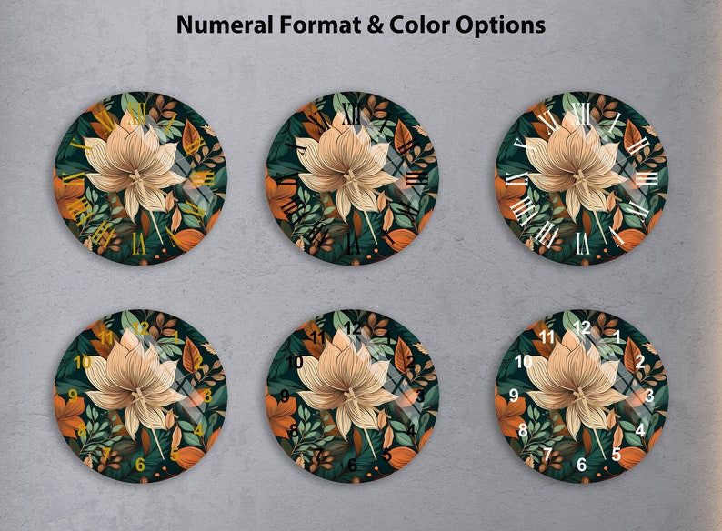 Feuillage vert floral sur verre trempé avec horloge murale tropicale