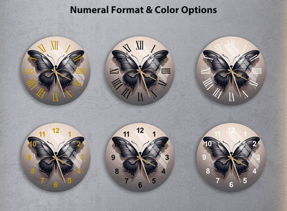 Papillon coloré sur verre trempé avec horloge murale élégante et unique