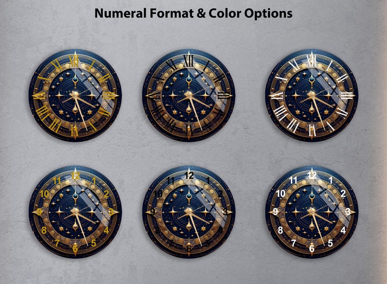 Phases lunaires dorées sur verre trempé avec horloge murale salon unique
