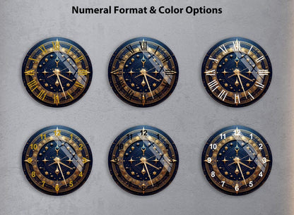 Phases lunaires dorées sur verre trempé avec horloge murale salon unique