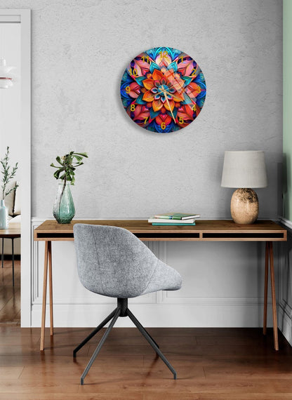 Horloge murale en verre trempé à motif mandala