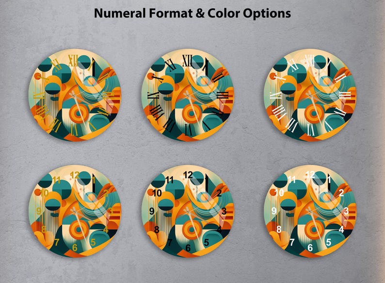 Formes rétro colorées sur verre trempé avec horloge murale bohème