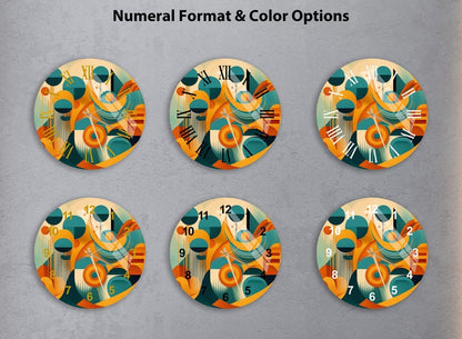 Formes rétro colorées sur verre trempé avec horloge murale bohème