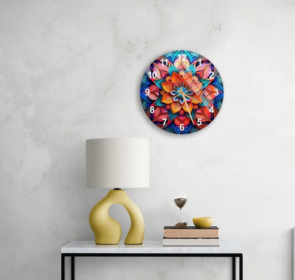 Horloge murale en verre trempé à motif mandala