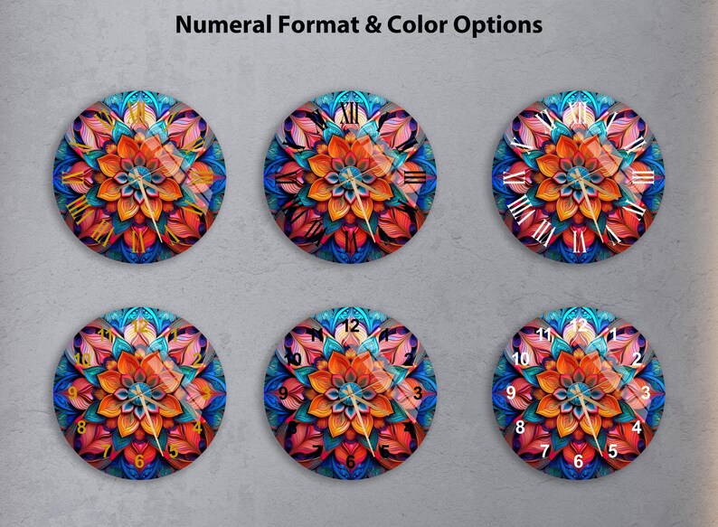 Horloge murale en verre trempé à motif mandala