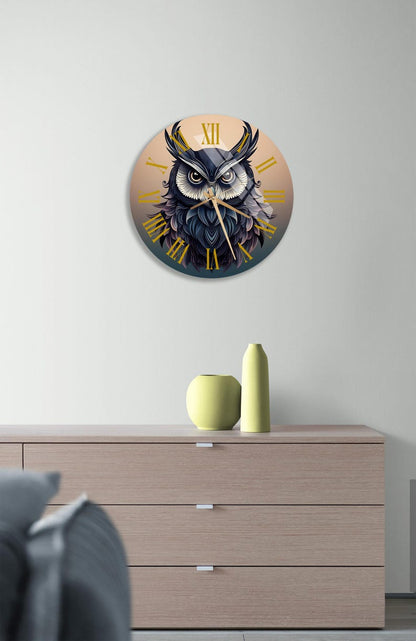 Horloge murale en verre trempé à motif hibou