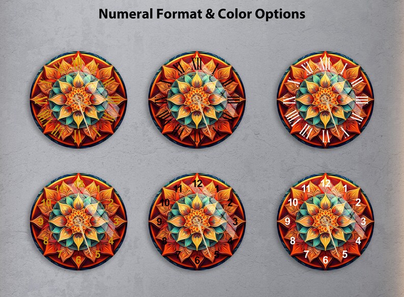 Mandala bohème aux tons chauds sur verre trempé avec horloge murale chic