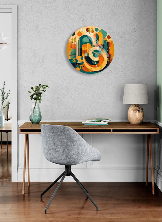 Formes rétro chaudes sur verre trempé avec horloge murale bohème maison