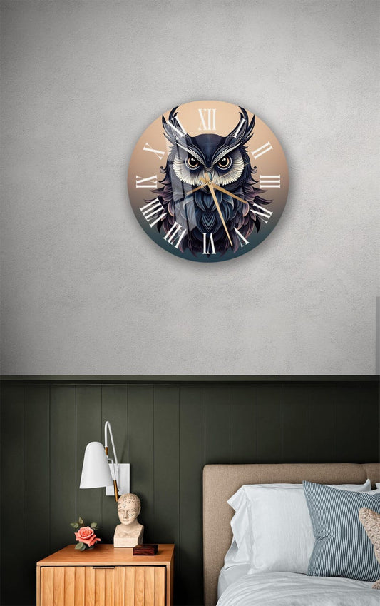 Horloge murale en verre trempé à motif hibou