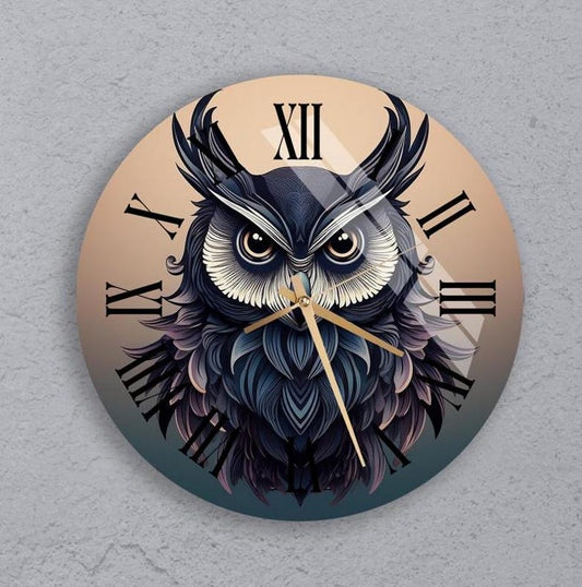 Horloge murale en verre trempé à motif hibou