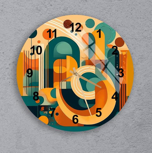 Formes rétro chaudes sur verre trempé avec horloge murale bohème maison