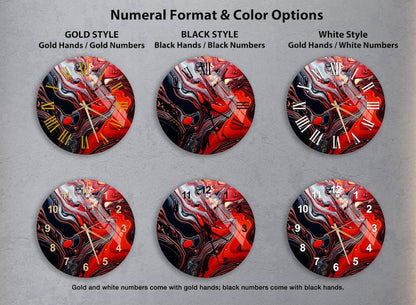 Tourbillons rouge noir sur verre trempé avec horloge murale moderne