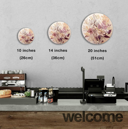 Fleurs beige bourgogne sur verre trempé avec horloge murale florale neutre