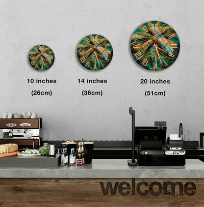 Île tropicale en déco avec horloge murale palmier en verre trempé