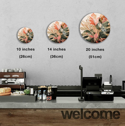 Chiffres noirs sur feuille tropicale avec horloge murale jungle en verre