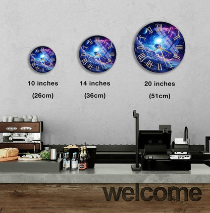 Nébuleuse bleue sur verre trempé avec horloge murale Galaxy Vortex