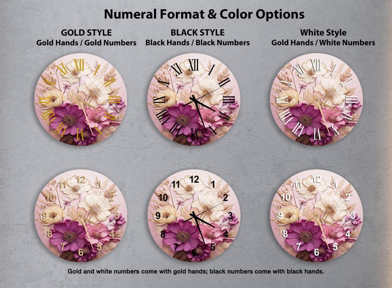 Fleurs rose jaune sur verre trempé avec horloge murale florale élégante