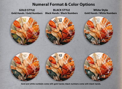 Feuilles d'automne en verre trempé avec horloge murale chiffres romains